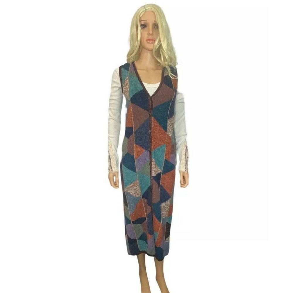 Peruvian Connection KAFFE FASSETT Sweater Vest Duster Medium Geometric - Picture 1 of 12